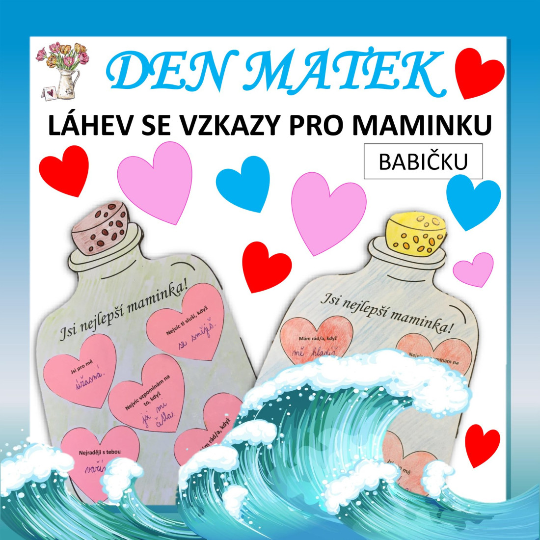 Materiál Láhev se vzkazy pro maminku DEN MATEK